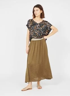 Please Halflange, Satijnachtige Rok | Kaki -Chic Verkoop 3420867
