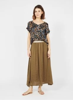 Please Halflange, Satijnachtige Rok | Kaki