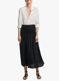 Vanessa Bruno TINOA - Lange, Linnen Rok | Zwart -Chic Verkoop 3615414