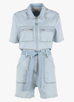 CAPUCINE - Playsuit Met Klassieke Kraag Katoenblend | Jeans Verschoten -Chic Verkoop 3641480