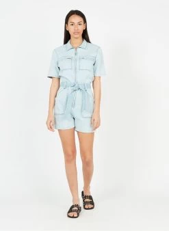 CAPUCINE - Playsuit Met Klassieke Kraag Katoenblend | Jeans Verschoten -Chic Verkoop 3653435
