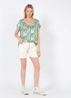 Please Short Van Stretchkatoen Met Knoopsluiting | Beige -Chic Verkoop 3681546