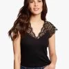 MORGAN Top Met Korte Mouw En Kant | Zwart -Chic Verkoop 3779304