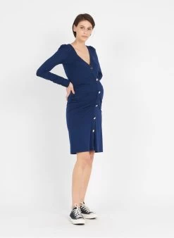 SOFIA - Zwangerschapsjurk Met Lange Mouw | Blauw