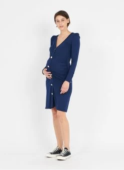 SOFIA - Zwangerschapsjurk Met Lange Mouw | Blauw -Chic Verkoop 3796282