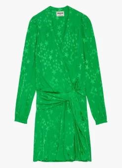 Zadig & Voltaire RECOL JAC STARS - Korte, Zijden Jurk Met Overslag En Print | Groen -Chic Verkoop 3885027
