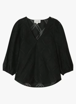 INNOCENTE - Top Met V-hals En Ajourmotiefje Met Borduursel | Zwart -Chic Verkoop 3913346