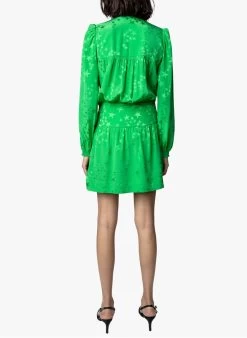 Zadig & Voltaire RECOL JAC STARS - Korte, Zijden Jurk Met Overslag En Print | Groen -Chic Verkoop 3915516