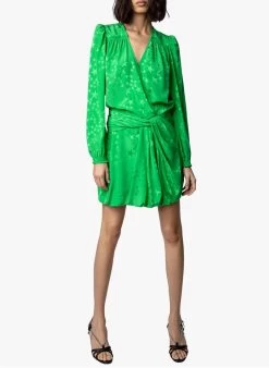 Zadig & Voltaire RECOL JAC STARS - Korte, Zijden Jurk Met Overslag En Print | Groen -Chic Verkoop 3915517
