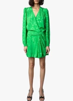 Zadig & Voltaire RECOL JAC STARS - Korte, Zijden Jurk Met Overslag En Print | Groen