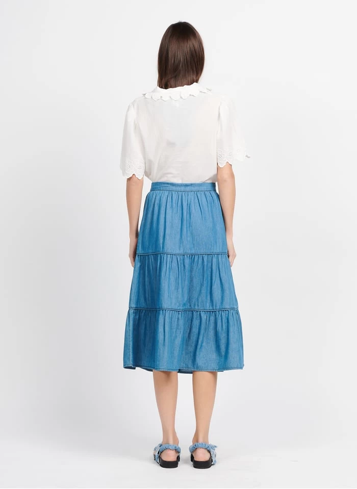 Petite Mendigote MARIA - Halflange, Katoenen Rok | Blauw 4 Petite Mendigote MARIA - Halflange, Katoenen Rok | Blauw - Afbeelding 2