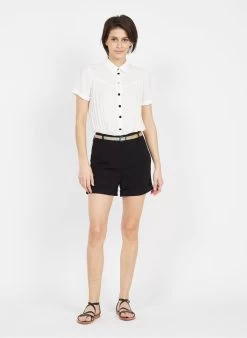 Tweekleurige Korte Jumpsuit Van Crêpestof | Zwart -Chic Verkoop 3946607