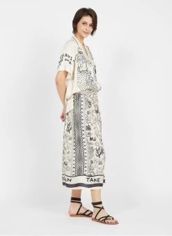 ELIZABETH - Halflange Rok Met Print | Wit