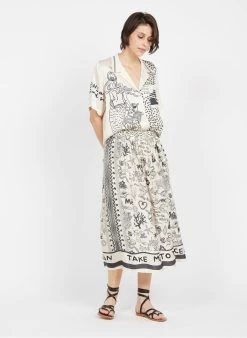 ELIZABETH - Halflange Rok Met Print | Wit -Chic Verkoop 3946983