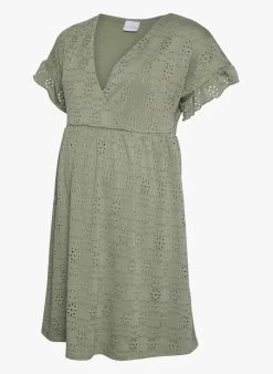 Mamalicious DINNE - Korte Jurk Met V-hals En Ajourmotiefje | Kaki