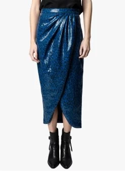 Zadig & Voltaire JAMELIA - Halflange Rok Met Luipaardprint | Blauw