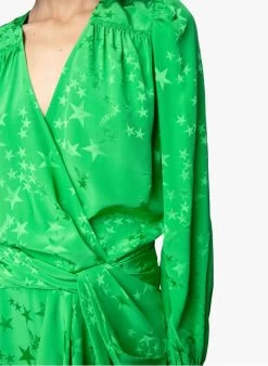 Zadig & Voltaire RECOL JAC STARS - Korte, Zijden Jurk Met Overslag En Print | Groen -Chic Verkoop 3966535