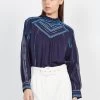 Suncoo LAIKA - Top Met Opstaande Kraag En Volants | Blauw -Chic Verkoop 3980310