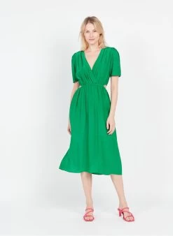 Suncoo CISKA - Lange, Getailleerde Jurk Van Viscose | Groen -Chic Verkoop 3980634