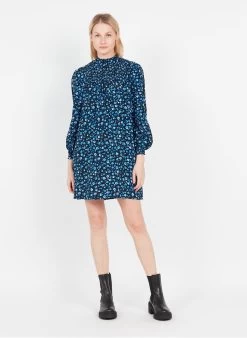 Whistles BLURRED FLORAL - Korte Jurk Met Ronde Hals En Print | Blauw -Chic Verkoop 3980917