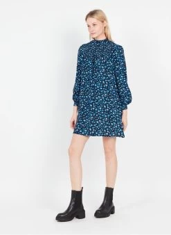 Whistles BLURRED FLORAL - Korte Jurk Met Ronde Hals En Print | Blauw