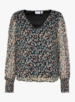 Vila Top Met V-hals En Print | Zwart -Chic Verkoop 3981744