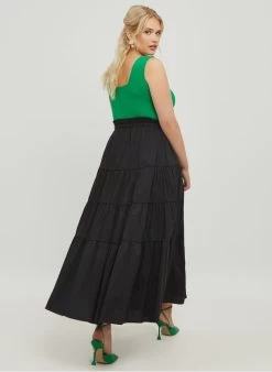 Lange, Uitlopende Rok Katoenblend | Zwart -Chic Verkoop 3981983