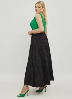 Lange, Uitlopende Rok Katoenblend | Zwart -Chic Verkoop 3981984