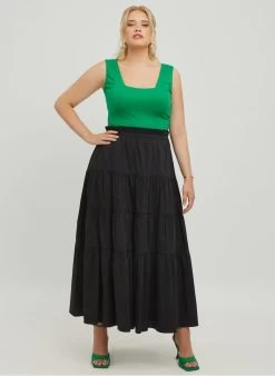 Lange, Uitlopende Rok Katoenblend | Zwart