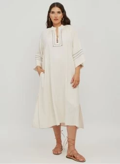 Jurk In Tuniekstijl Viscose/linnenblend | Beige