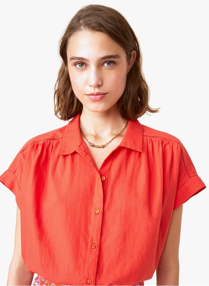 EGLANTINE - Katoenen Blouse Met Overhemdkraagje | Rood 3 EGLANTINE - Katoenen Blouse Met Overhemdkraagje | Rood