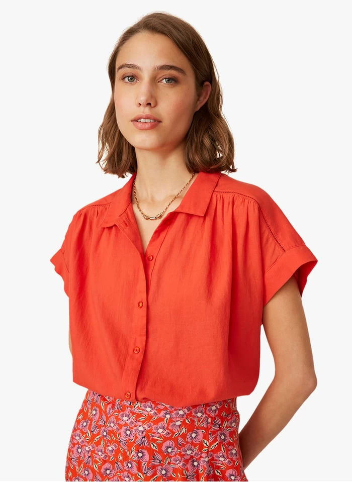 EGLANTINE - Katoenen Blouse Met Overhemdkraagje | Rood 8 EGLANTINE - Katoenen Blouse Met Overhemdkraagje | Rood - Afbeelding 6