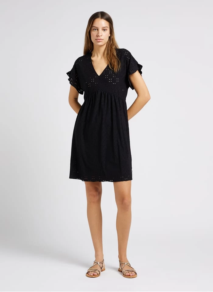 LE TEMPS DES CERISES LIA - Korte, Ruimvallende Jurk Met Ajourmotief En Borduursel | Zwart 3 LE TEMPS DES CERISES LIA - Korte, Ruimvallende Jurk Met Ajourmotief En Borduursel | Zwart