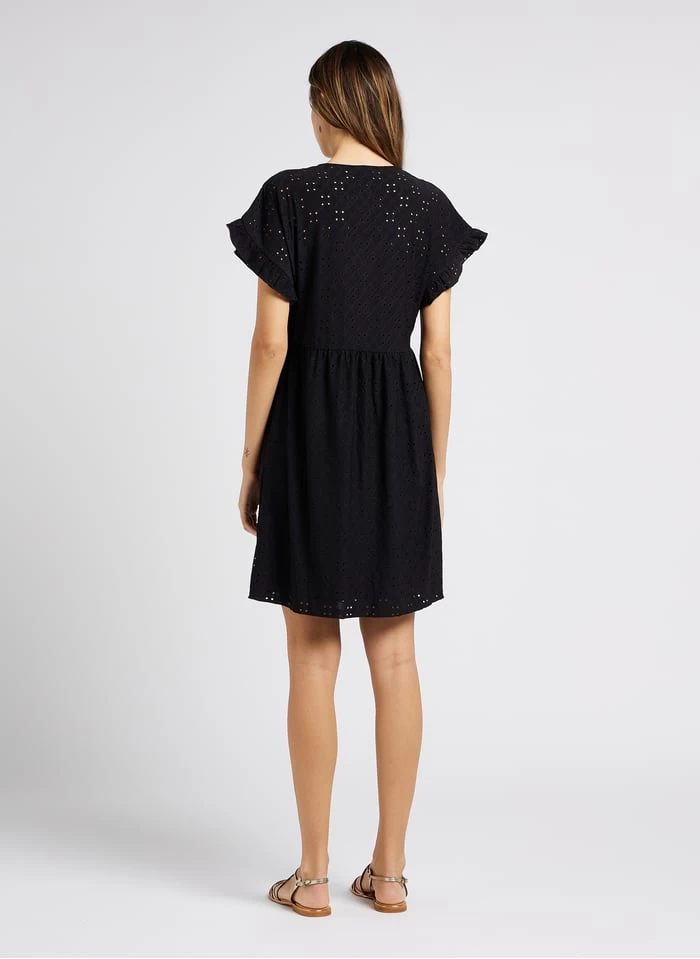 LE TEMPS DES CERISES LIA - Korte, Ruimvallende Jurk Met Ajourmotief En Borduursel | Zwart 4 LE TEMPS DES CERISES LIA - Korte, Ruimvallende Jurk Met Ajourmotief En Borduursel | Zwart - Afbeelding 2