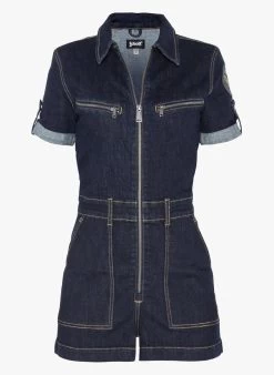 Schott TRSWIFT2W - Playsuit Van Spijkerstof Met Badge | Jeans Onbewerkt -Chic Verkoop 4013716
