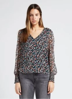 Vila Top Met V-hals En Print | Zwart