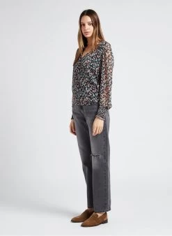 Vila Top Met V-hals En Print | Zwart -Chic Verkoop 4015835