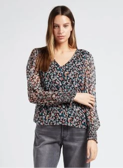 Vila Top Met V-hals En Print | Zwart -Chic Verkoop 4015836