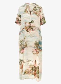 Momoni Lange, Zijden Jurk Met Klassieke Kraag En Print | Veelkleurig -Chic Verkoop 4021554