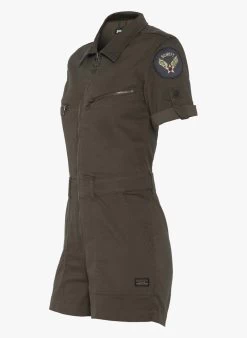 Schott TRSWIFTW - Playsuit Van Katoenmix Met Badge | Kaki -Chic Verkoop 4022944