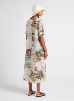 Momoni Lange, Zijden Jurk Met Klassieke Kraag En Print | Veelkleurig -Chic Verkoop 4023513