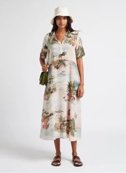 Momoni Lange, Zijden Jurk Met Klassieke Kraag En Print | Veelkleurig