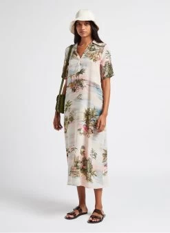 Momoni Lange, Zijden Jurk Met Klassieke Kraag En Print | Veelkleurig -Chic Verkoop 4023519