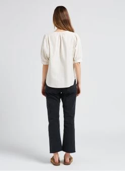 ILONA - Gestreepte, Katoenen Top Met Tuniekhals | Beige -Chic Verkoop 4023877