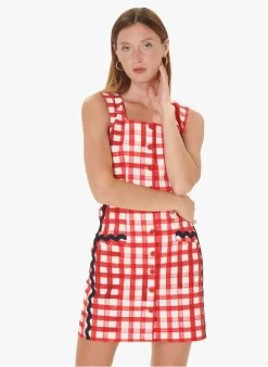 Tara Jarmon RAFF - Korte Jurk Met Vierkante Hals En Vichy-ruitje | Rood