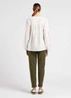 MAISON 123 TALIA - Ruimvallende, Katoenen Top Met Borduursel | Beige -Chic Verkoop 4035809