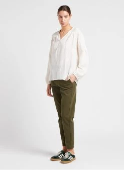 MAISON 123 TALIA - Ruimvallende, Katoenen Top Met Borduursel | Beige -Chic Verkoop 4035810