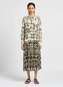 Please Lange Jurk Met Klassieke Kraag En Print | Wit