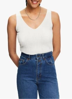 ESPRIT Gebreide Top Linnen/katoenblend | Wit