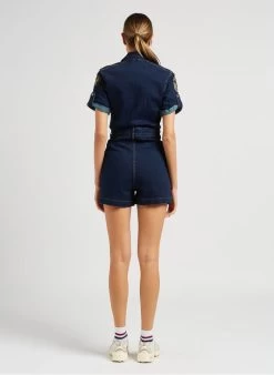 Schott TRSWIFT2W - Playsuit Van Spijkerstof Met Badge | Jeans Onbewerkt -Chic Verkoop 4043833